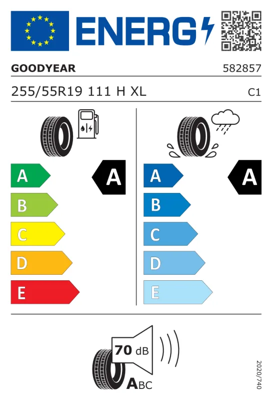 EU energiacímke - Goodyear 255/55 R19 EAGLE F1 ASYMMETRIC 3 SUV [111] H XL OE AO 111H