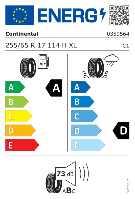 EU energiacímke - Continental 255/65 R17 CONTICROSSCONTACT LX2 [114] H XL FR 114H