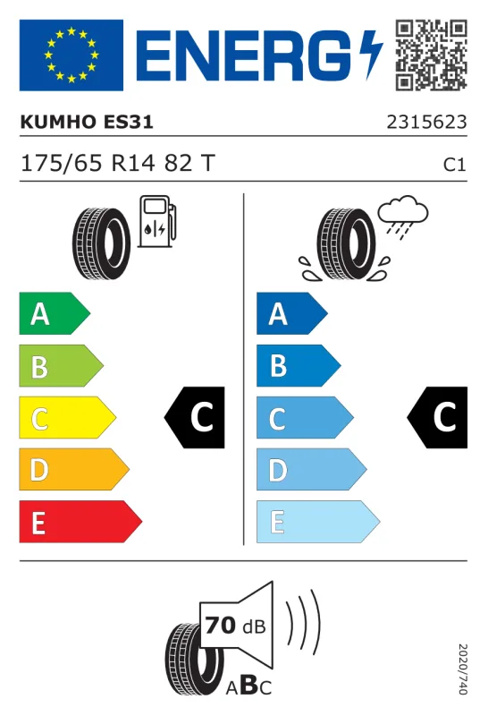 EU energiacímke - Kumho 175/65R14 82T ECOWING ES31# 82T