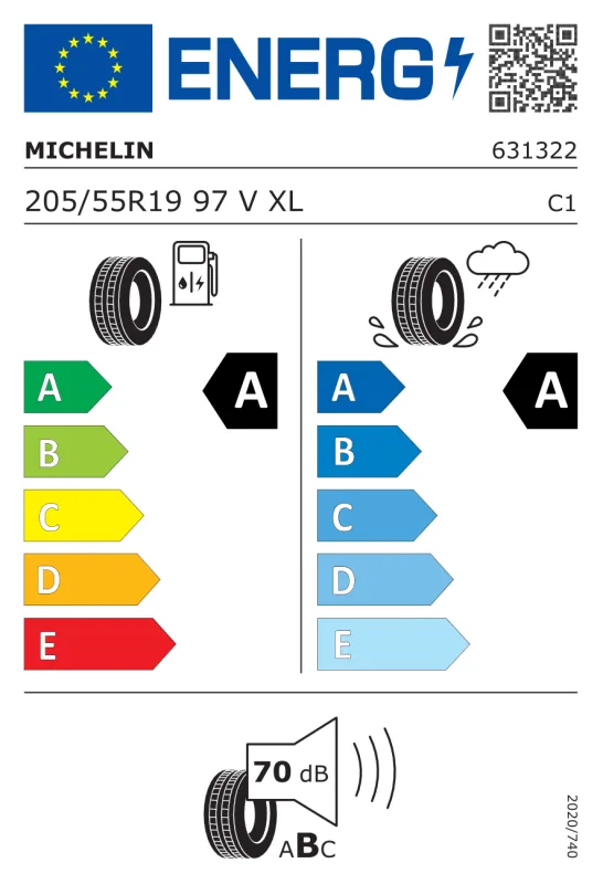 EU energiacímke - Michelin 205/55 R19 E PRIMACY [97] V XL S2 DEMO 97V