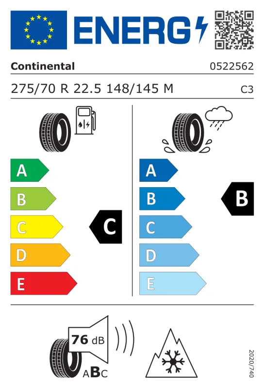 EU energiacímke - Continental 275/70 R22.5 CONTI HYBRID HD5 18PR [148/145] M TL M+S 148/145M
