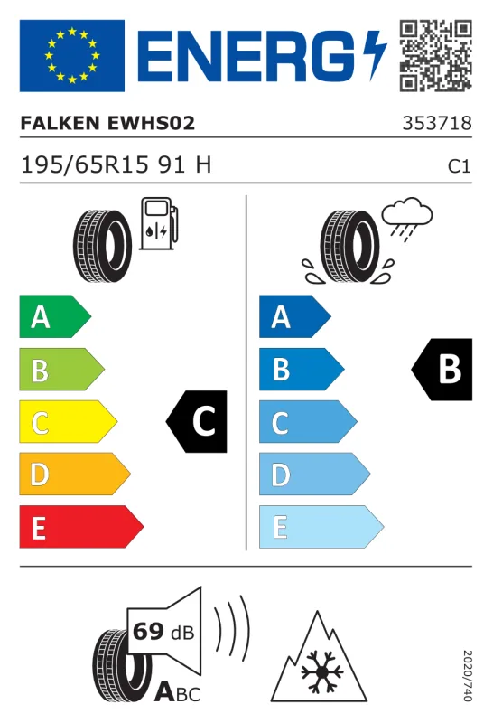EU energiacímke - Falken 195/65 R15 EUROWINTER HS02 [91] H DOT2024 91H