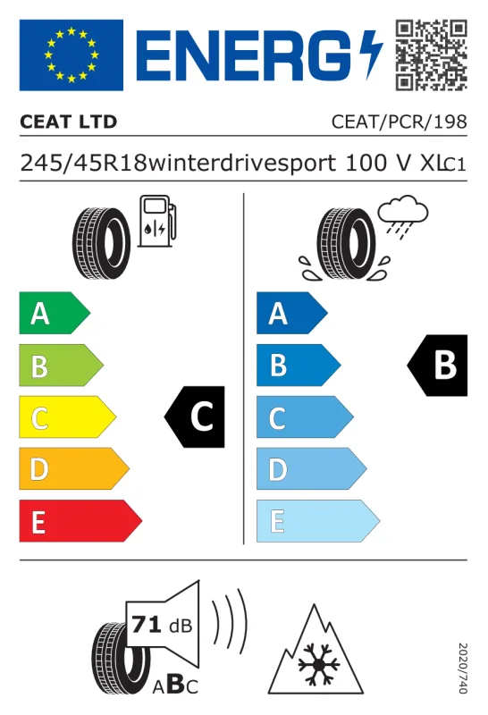 EU energiacímke - Ceat 245/45R 18 100VTL WinterDriveSport XL MF EXTRA LOAD