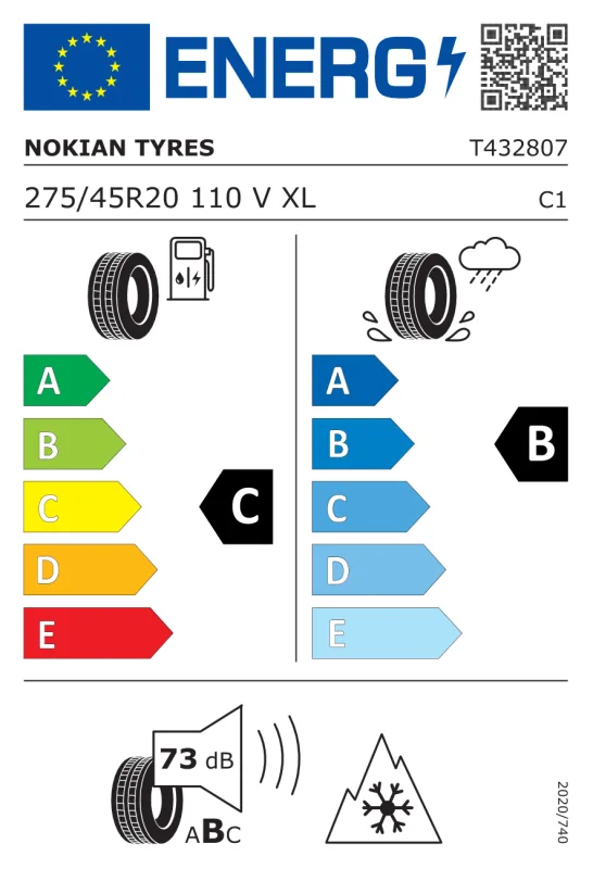 EU energiacímke - NOKIAN TYRES 275/45 R20 110V XL FR SNOWPROOF 2 SUV M+S 3PMSF