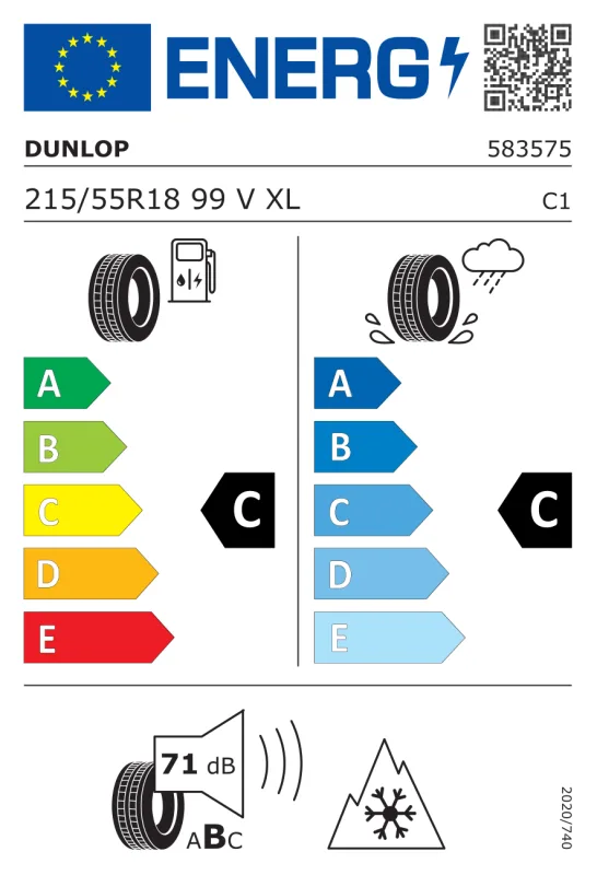 EU energiacímke - Dunlop 215/55 R18 SPORT ALL SEASON [99] V XL DOT2024 99V