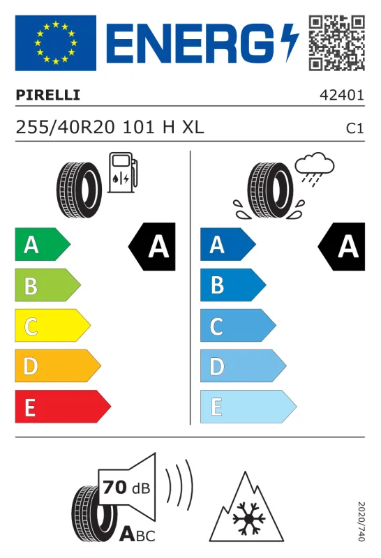 EU energiacímke - Pirelli 255/40R20 101H SCORPION AS SF2 ELT VOL# 101H