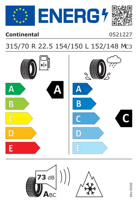 EU energiacímke - Continental 315/70 R22.5 Conti EfficientPro HD 5 18PR [154/150] L T 154/150L