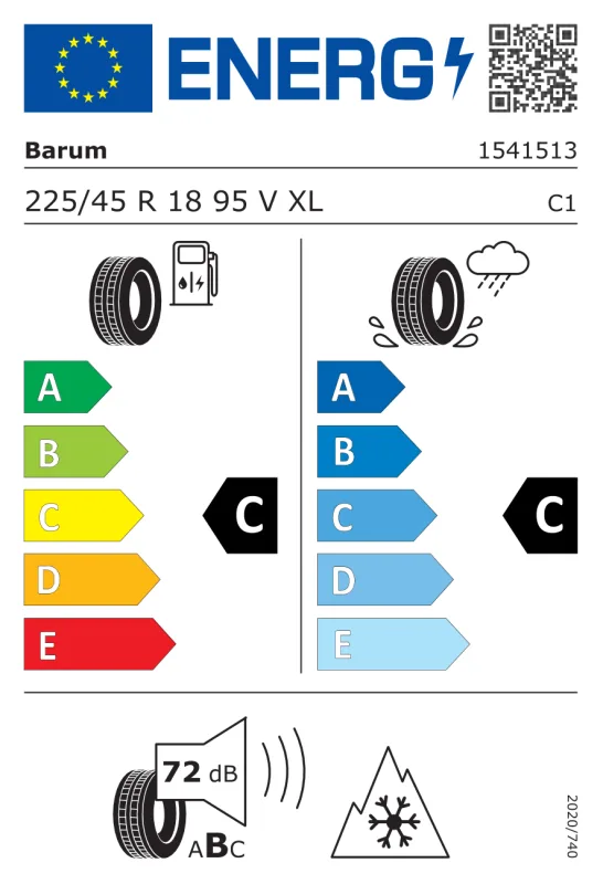 EU energiacímke - BARUM 225/45 R18 95V XL FR POLARIS 6 M+S 3PMSF