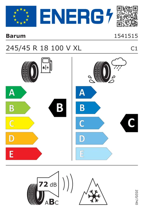 EU energiacímke - BARUM 245/45 R18 100V XL FR POLARIS 6 M+S 3PMSF