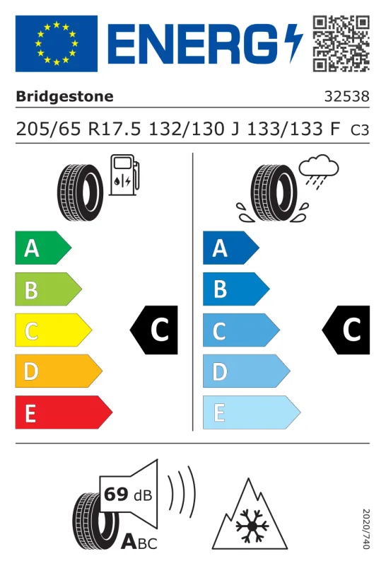 EU energiacímke - Bridgestone 205/65 R17,5 RT1 132/130J 3PMSF M+S TL 132/130JJ