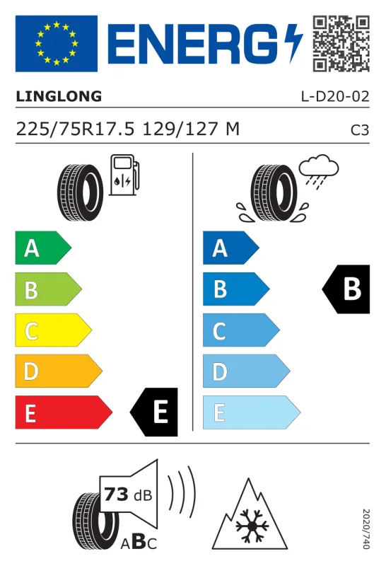 EU energiacímke - Linglong 225/75 R17.5 L-D20 14PR [129/127] M TL M+S 3PMSF 129/127M