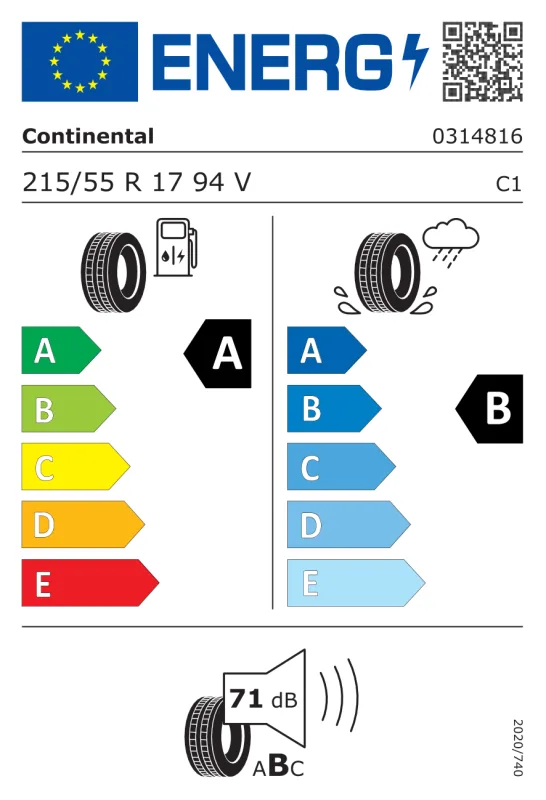 EU energiacímke - CONTINENTAL 215/55 R17 94V ECOCONTACT 6 SEAL