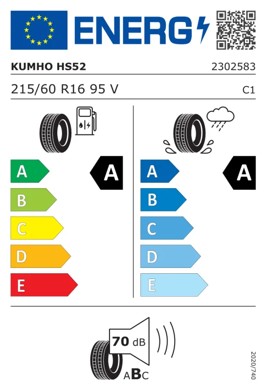 EU energiacímke - Kumho 215/60 R16 ECSTA HS52 [95] V 95V