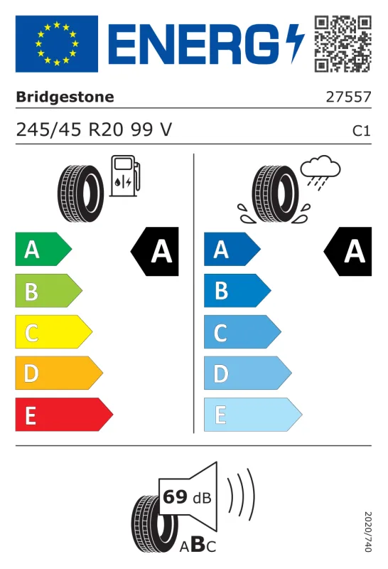 EU energiacímke - Bridgestone 245/45 R20 TURANZA 6 [99] V 99V