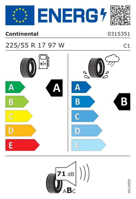 EU energiacímke - Continental 225/55R17 W EcoContact 6 * 97W