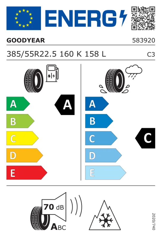 EU energiacímke - Goodyear 385/55 R22.5 EQMAX T ULTRA [160K/158L] TL M+S 3PMSF 160K/158LK