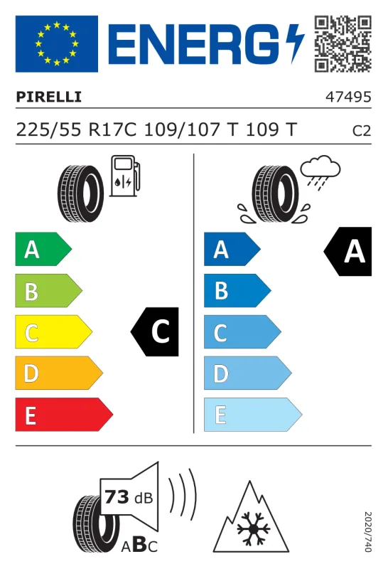 EU energiacímke - Pirelli 225/55R 17C 109T TL Carrier Winter
