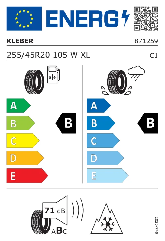 EU energiacímke - Kleber 255/45R 20 105W TL Quadraxer SUV XL FSL EXTRA LOAD