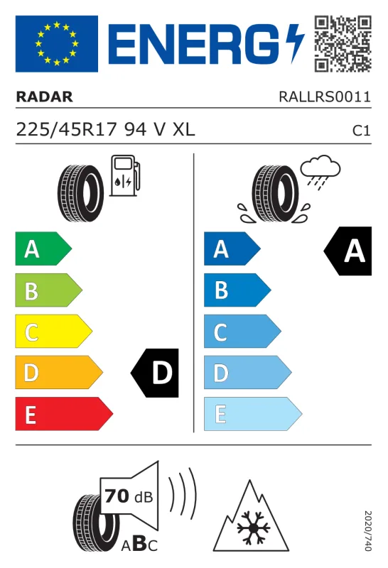 EU energiacímke - Radar 225/45 R17 DIMAX WINTER [94] V XL FR 94V