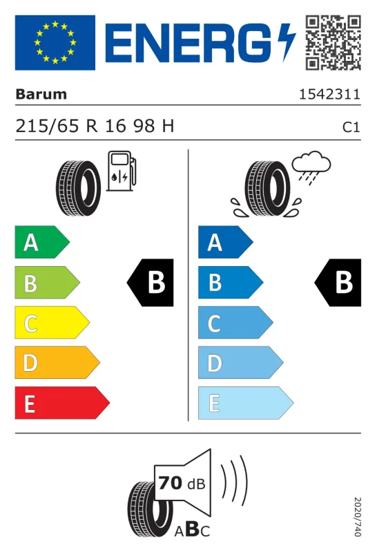 EU energiacímke - BARUM 215/65 R16 98H BRAVURIS 6