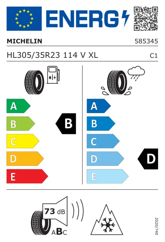 EU energiacímke - Michelin 305/35 R23 PILOT ALPIN 5 [114] V XL LR 114V