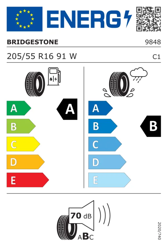 EU energiacímke - Bridgestone 205/55 R16 TURANZA T005 [91] W * 91W