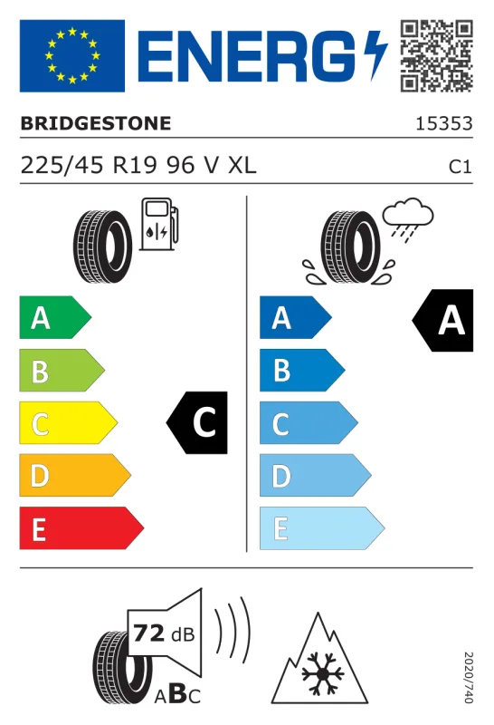 EU energiacímke - BRIDGESTONE 225/45 R19 96V XL FR BLIZZAK LM005 M+S 3PMSF