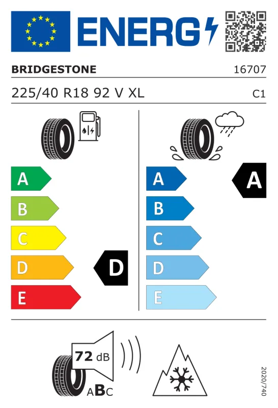 EU energiacímke - Bridgestone 225/40R 18 92V TL LM-005DG RFT XL FSL RUN-FLAT/EXTRA LOAD