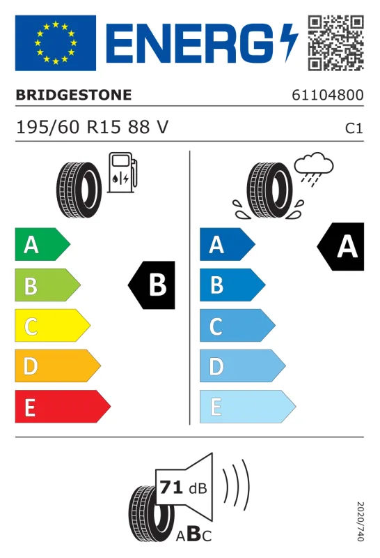 EU energiacímke - Bridgestone 195/60R 15 88V TL T-005