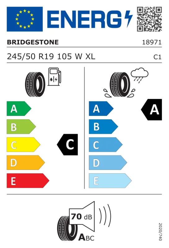 EU energiacímke - Bridgestone 245/50 R19 ALENZA 1 [105] W XL RFT * DOT2024 105W