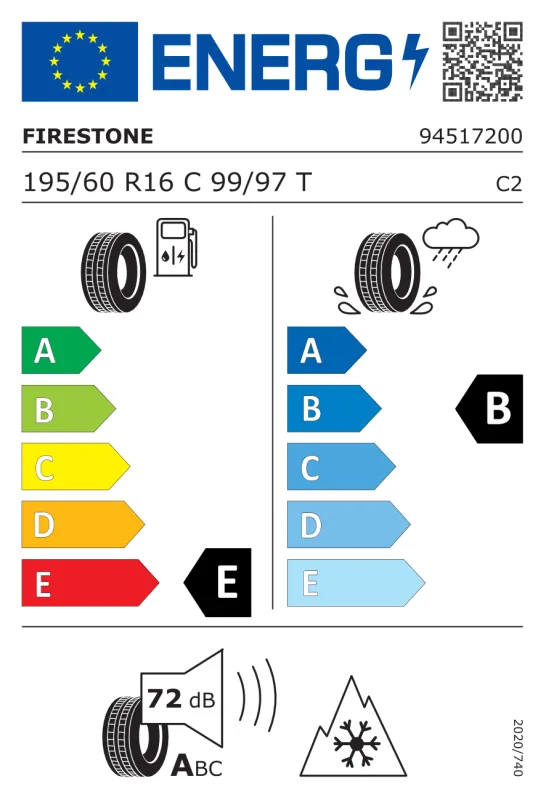 EU energiacímke - FIRESTONE 195/60 R16 99T VANHAWK WINTER 2 M+S 3PMSF C