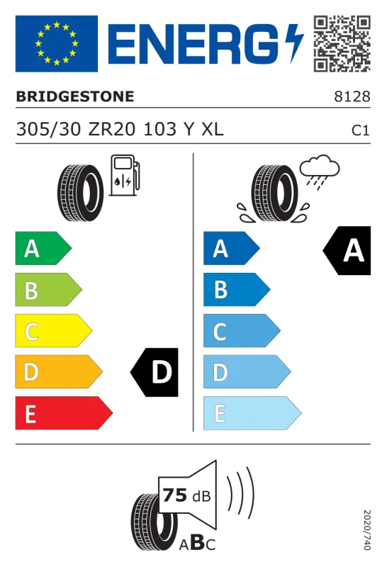 EU energiacímke - BRIDGESTONE 305/30 R20 103Y XL  FR POTENZA S007