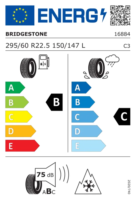 EU energiacímke - Bridgestone 295/60 R22.5 ECOHD2 [150/147] L TL M+S 3PMSF 150/147L