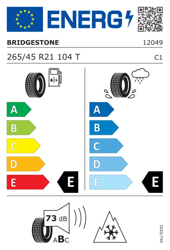 EU energiacímke - BRIDGESTONE 265/45 R21 104T BLIZZAK DMV2