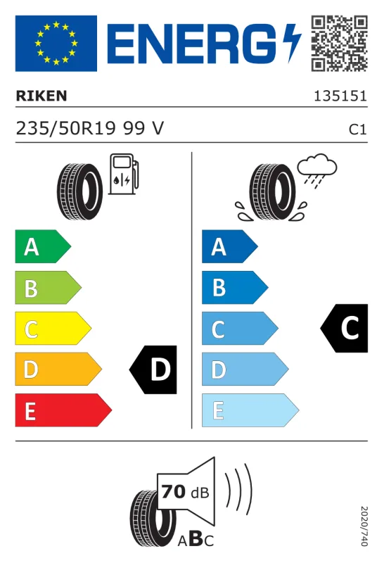 EU energiacímke - RIKEN 235/50 R19 99V 701 M+S