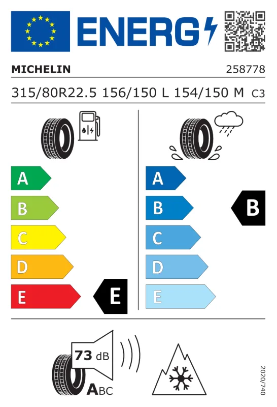 EU energiacímke - Michelin 315/80R 22.5 154M TL X MULTI HD D HA / M+S / 3PMSF