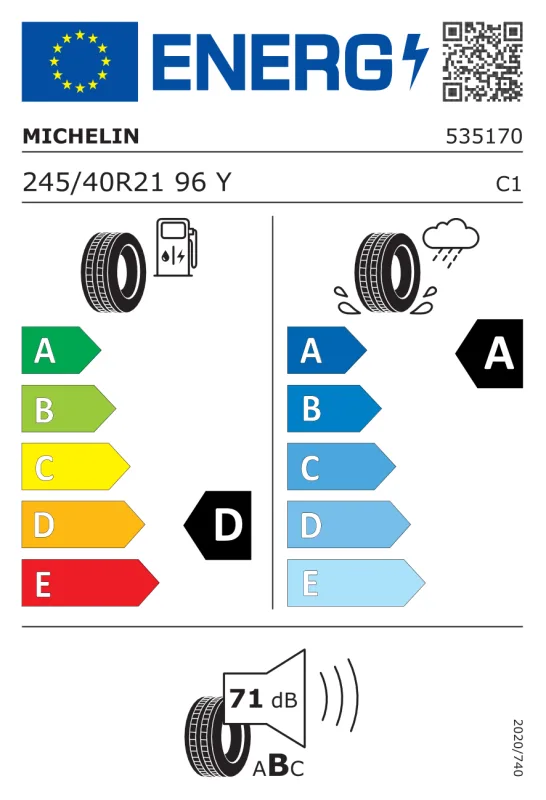 EU energiacímke - Michelin 245/40R 21 96Y TL Pi.Super Sp.ZP FSL RUN-FLAT
