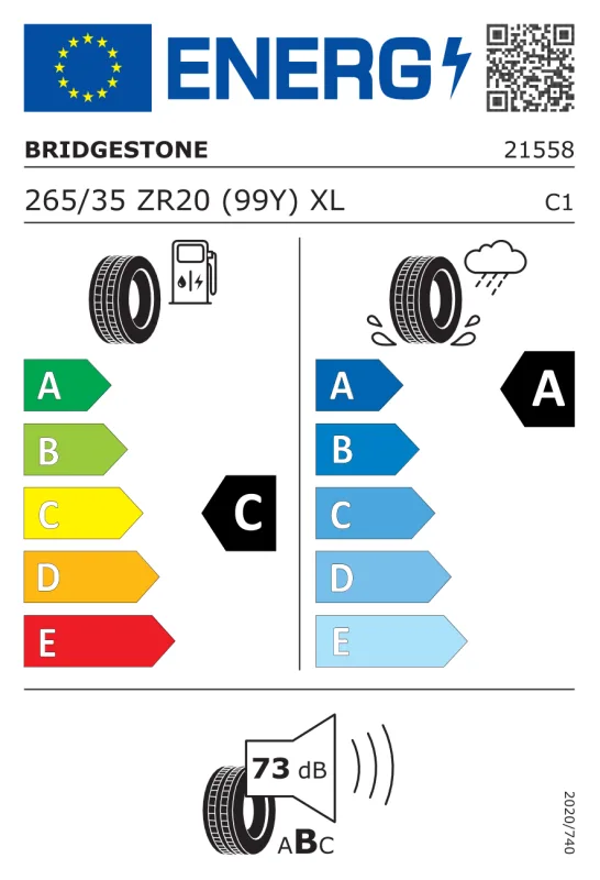 EU energiacímke - BRIDGESTONE 265/35 R20 99Y XL FP POTENZA SPORT