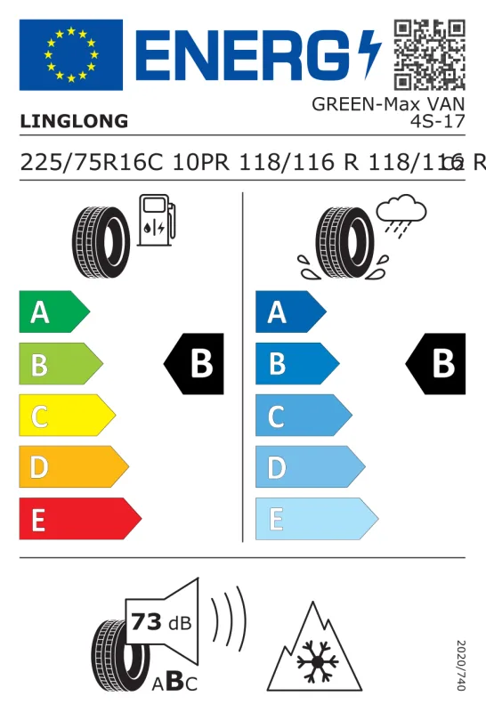 EU energiacímke - Linglong 225/75 R16C GREEN-MAX VAN 4S [118/116] R 118/116R