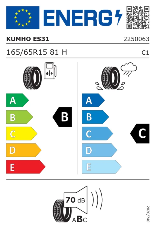 EU energiacímke - Kumho 165/65R15 81H ECOWING ES31 81H