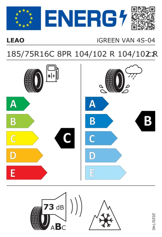 EU energiacímke - LEAO 185/75 R16 104/102R iGREEN VAN 4S M+S 3PMSF C