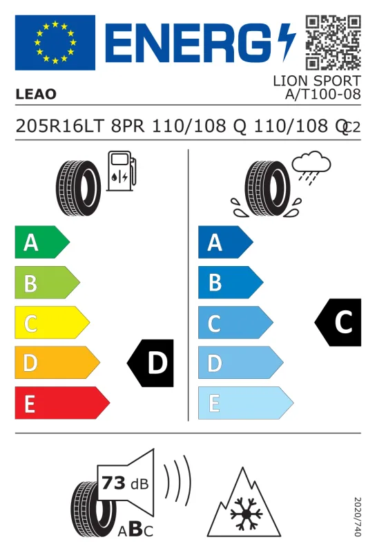 EU energiacímke - LEAO 205/ R16 110/108Q LION SPORT A/T100 M+S 3PMSF