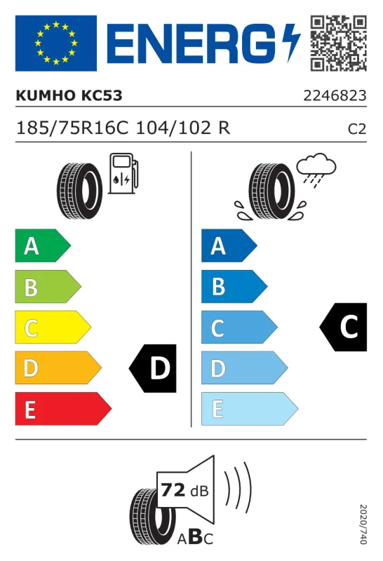 EU energiacímke - Kumho 185/75R16 104R PORTRAN KC53 104R