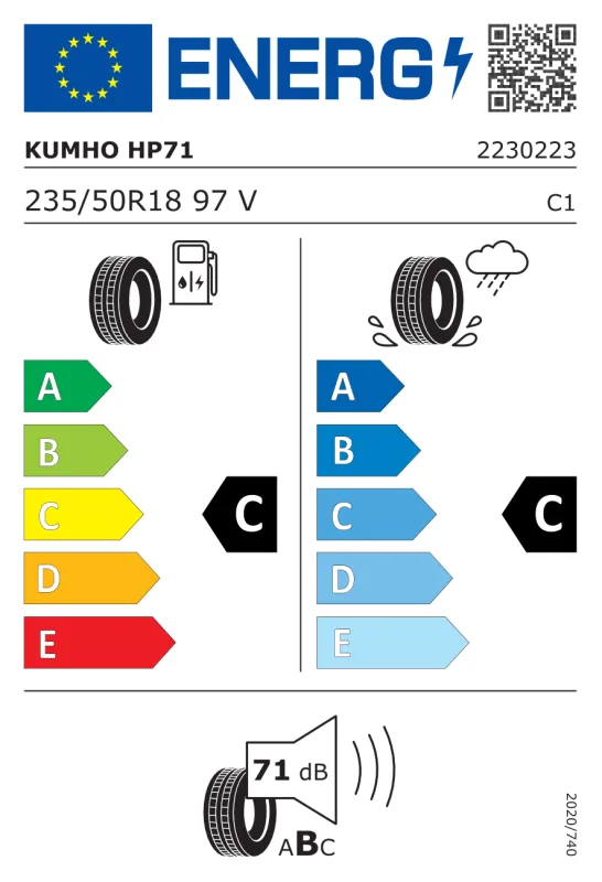 EU energiacímke - Kumho 235/50R18 V HP71 97V
