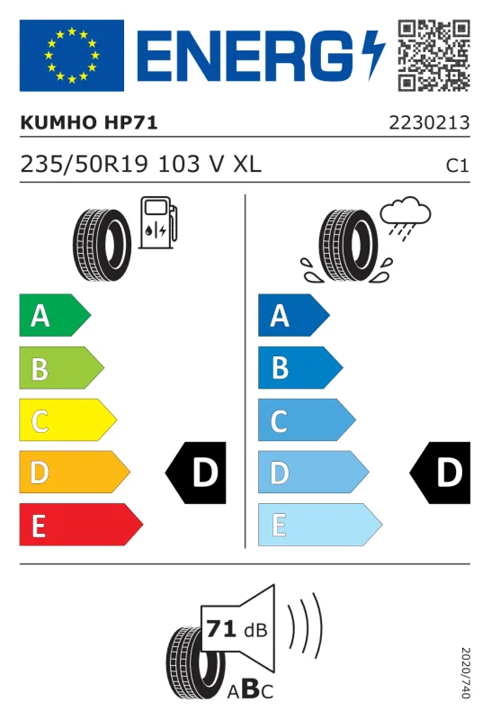 EU energiacímke - Kumho 235/50R19 103V CRUGEN HP71 103V
