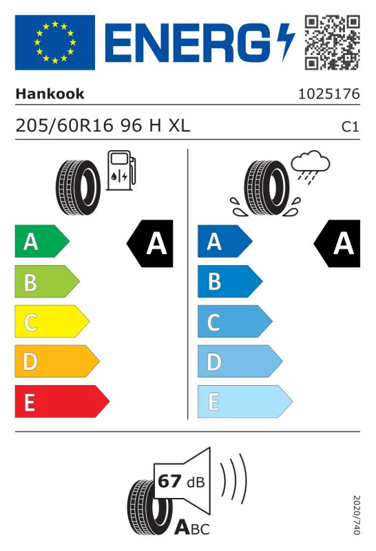 EU energiacímke - Hankook 205/60 R16 Ventus Prime3 K125 [96] H XL 96H