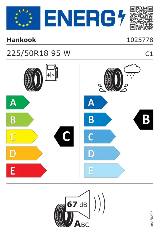 EU energiacímke - Hankook 225/50 R18 VENTUS S1 EVO 3 K127B [95] W RFT * DOT2024 95W