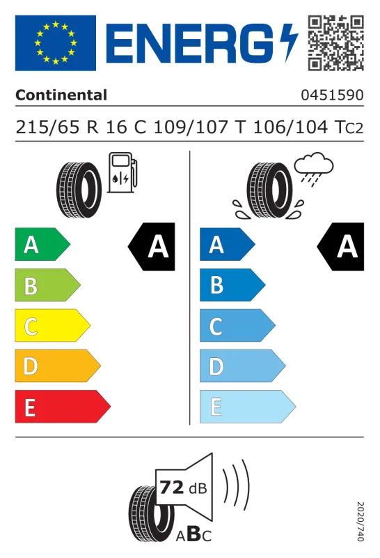 EU energiacímke - Continental 215/65R16 109T VANCONTACT ECO 109T