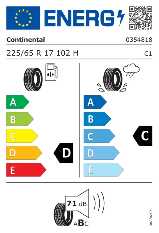 EU energiacímke - CONTINENTAL 225/65 R17 102H FR CROSSCONTACT ATR M+S
