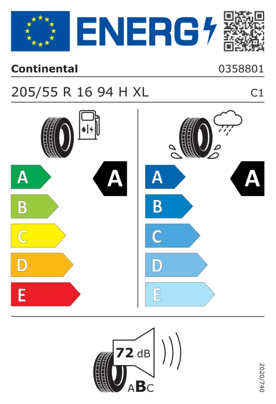 EU energiacímke - Continental 205/55R16 94H ECOCONTACT 6 94H